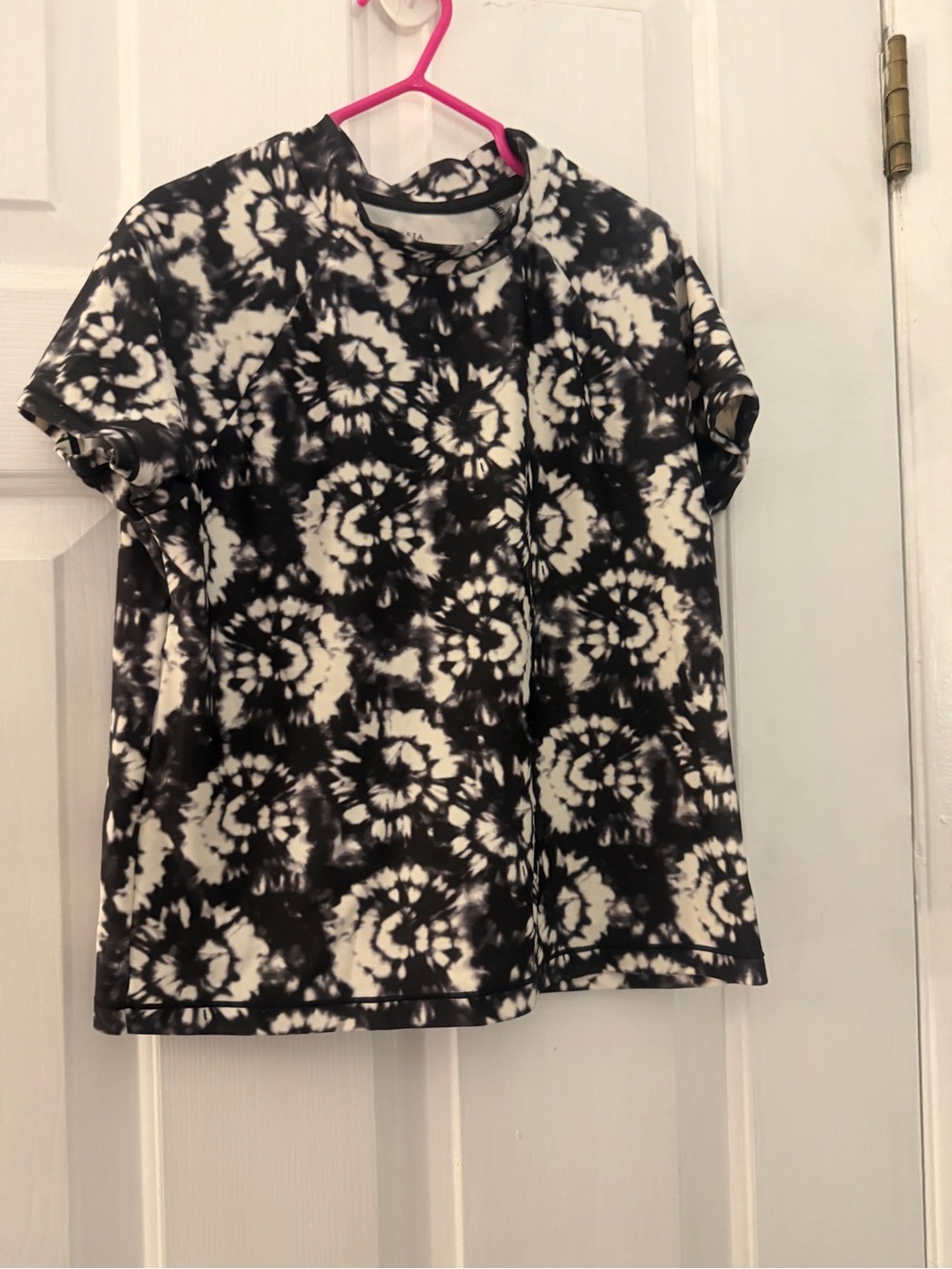 Athleta Black & White Tie-Dye Short Sleeve Swim Rashguard - Kids